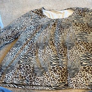 Kim Rogers Brown and Black Animal Print Top